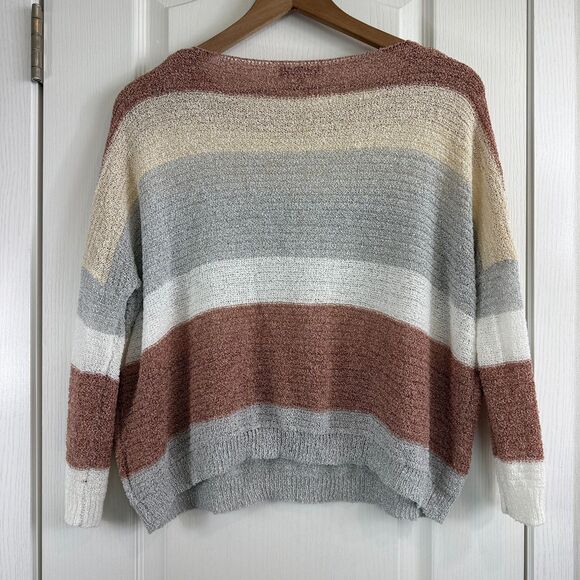 Cozy Casual Women's Neutral Multicolor Stripe Lightweight Sweater Size S / M - Picture 2 of 9